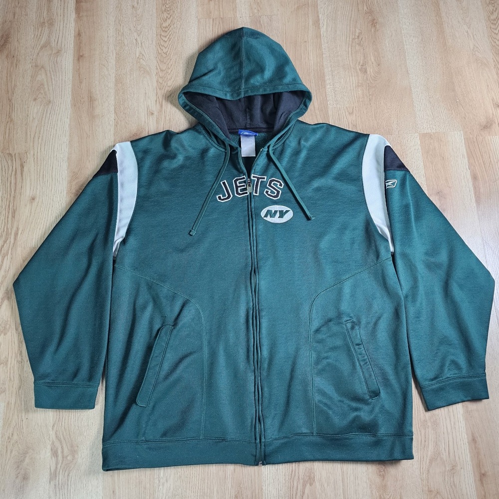Vtg Reebok New York Jets Hoodie Mens XL Pullover Embroidered Logo Fleece Mesh